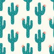 seamless cactus pattern with vector green cactus on a cream background