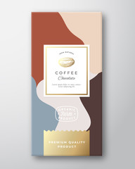 Canvas Print - Coffee Chocolate Label. Abstract Vector Packaging Design Layout with Soft Realistic Shadows. Modern Typography, Hand Drawn Coffee Bean Silhouette and Colorful Background.