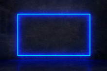 Rectangle Blue Neon On A Dark Wall