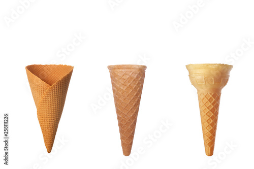 Fotografía Collection of empty ice cream cone isolated on white background