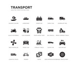 Fototapeta Natura - set of 20 black filled vector icons such as wheel vehicle part, car and key, media company truck with satellite, journalist van, zero emission badge, crate, black motorbike, family car, streetcar,
