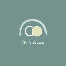 Christian Worship And Praise. Empty Tomb In Watercolor Style. Text : He Is Risen