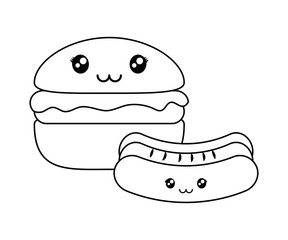 Sticker - delicious hamburger with hot dog kawaii character