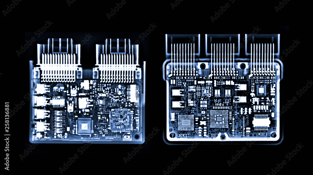 Engine Control Unit Testing Motocycle X-ray image of couple engine control unit or ECU in Motorcycle is a ...