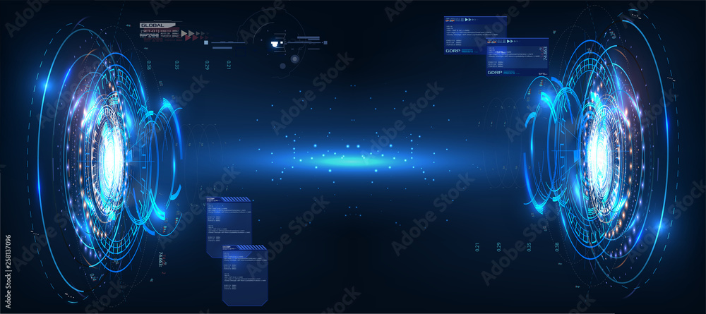  Futuristic circle vector HUD interface screen design. Abstract style on blue background. Abstract vector background. Abstract technology communication design innovation concept background.  - obrazy, fototapety, plakaty 