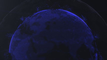 Wall Mural - abstract sphere. connected navy blue dots with lines. globalization interface. crop photo. upper hal