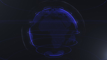 Wall Mural - abstract sphere. connected navy blue dots with lines. globalization interface. close up photo.