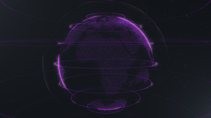Wall Mural - Abstract sphere. Connected violet dots with lines. Globalization interface. Dots accumulation. Close up photo.