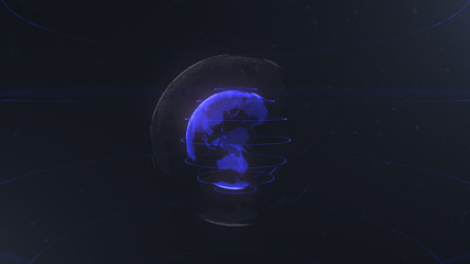 Wall Mural - Abstract sphere. Connected navy blue dots with lines. Globalization interface. Planet is situated on the centre.