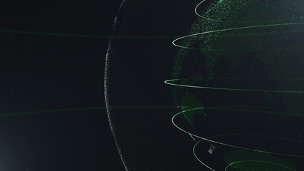 Wall Mural - abstract particle. crop photo. green planet inside the white veilted one, created of dots. total bla