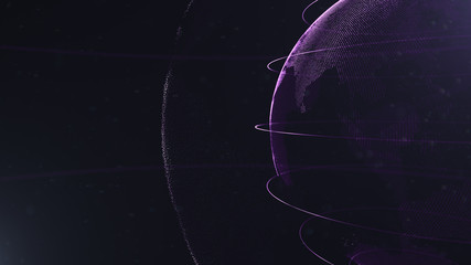 Wall Mural - Abstract particle. Crop photo. Violet planet inside the white veilted one, created of dots. Total black dackdrop. Little white dots on the background. Sphere.