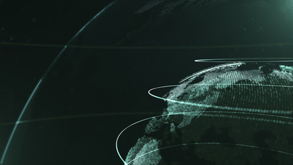 Wall Mural - abstract particle. crop photo. green planet inside the white veilted one, created of dots. total bla