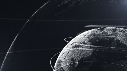 Wall Mural - abstract particle. crop photo. white planet inside the white veilted one, created of dots. total bla