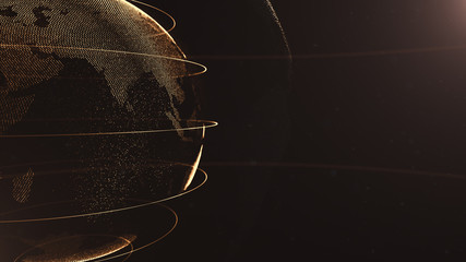 Wall Mural - abstract particle. crop photo. golden, orange planet inside the white veilted one, created of dots. 
