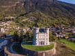 Vista aerea del castello di aymavilles, Aosta, Italia