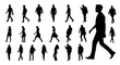 Vector collection of walking people silhouettes. Vector set