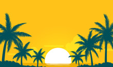 Summer Sunset Yellow Sky With Silhouette Coconut Palm Vector Background