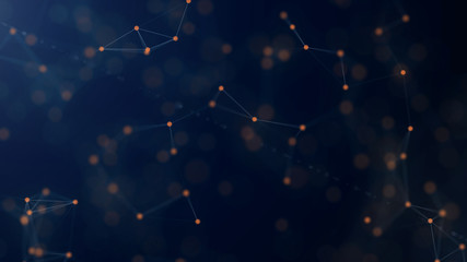 Wall Mural - shapes, dots and lines are connectied with shine on blurred background.