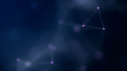 Wall Mural - shapes, dots and lines are connected with shine on blurred background.