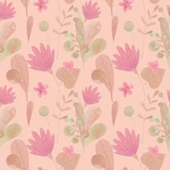 Naklejka na meble seamless pattern with cute watercolor illustration of stylized flowers.