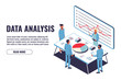 © vpif - Data Analysis concept and project management, financial analysis, business strategy, teamwork, audit. Isometric men and women work together. Vector illustration isolated on white background.