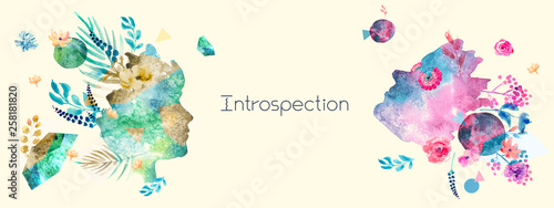 Fotografía Introspection concept in trendy collage style with watercolor elements