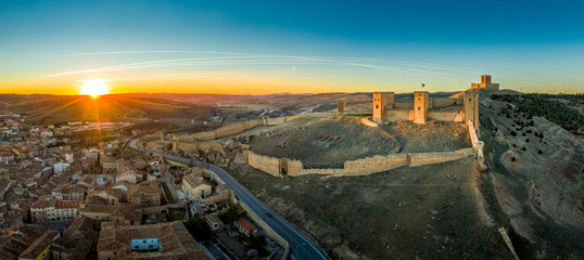 Wall Mural - Molina de Aragon classic medieval Spanish ruined castle aerial panorama view at sunset close to Guadalajara Spain