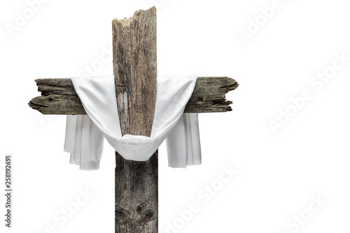 Fotomural Easter cross isolated on white. He is risen concept.