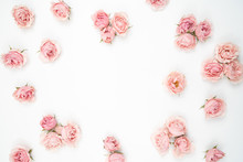 Small Pink Roses Flat Lay  Stationery  Background