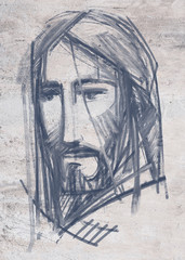 Sticker - Jesus Christ Face ink digital illustration