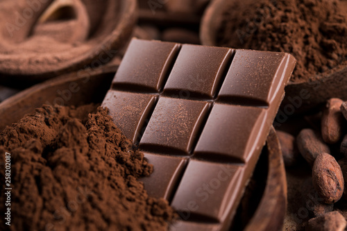 Fotomural Chocolate bar, candy sweet, cacao beans and powder