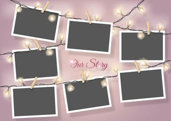 Wall Mural - Template for photo collage.Garland from photos. Frames for clipping masks are in the vector file. Template for a photo album