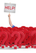 © Michael O'Keene - A man’s arm is sticking up from behind a huge wall of question marks holding a HELP! sign representing financial trouble, addiction, business consultation, unemployment and much more.