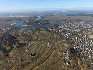 Aerial view of the Saburb landscape (drone image). Near Kiev,Ukraine