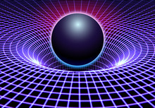 Black Hole Or Gravity Grid With Glowing Ball Or Sun In 80s Synthwave And Style