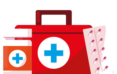 Canvas Print - medical kit with medicine icons