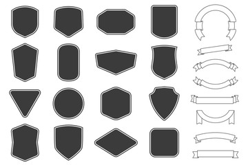 set of vitage label, badges shape and ribbon baner collections. vector. black template for patch, in