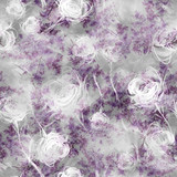 Watercolor vintage seamless pattern, floral pattern, black, white, monochrome roses, lilac, lavender, buds. Plants, flowers, grass in floral background. A bouquet of flowers in watercolor. Abstract