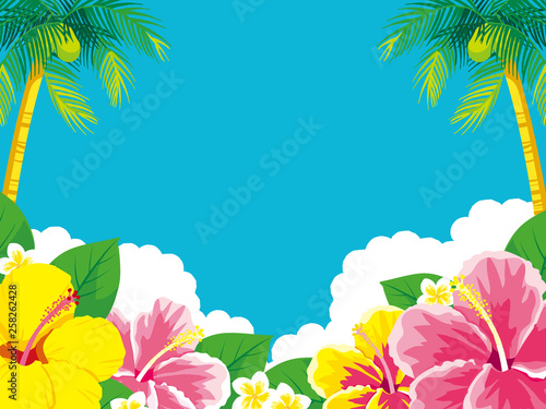 ハイビスカスとヤシの木 背景イラスト Buy This Stock Vector And