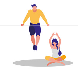 Wall Mural - athletic couple practicing exercises