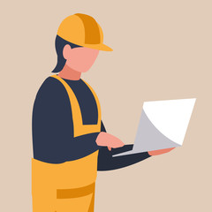 Poster - industrial worker with laptop avatar character