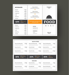 Fototapete - Design vector folding menu for cafes and restaurants with vertical and horizontal blocks for text and shares.