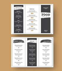 Wall Mural - White menu template with black grunge elements for cafes and restaurants.