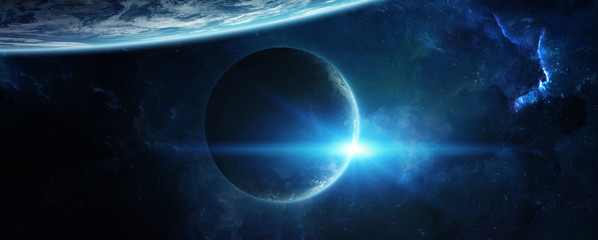 Wall Mural - distant planet system in space with exoplanets 3d rendering elements of this image furnished by nasa
