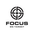 Black White initial letter F with focus target logo design template