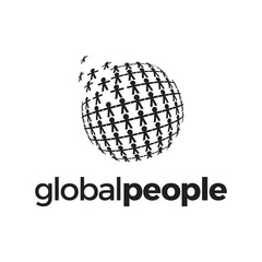 Wall Mural - illustration logo combination from globe or global with people logo design concept