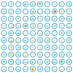 Wall Mural - 100 ocean icons set in cartoon style for any design vector illustration