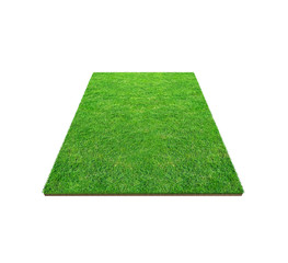 Wall Mural - Green grass field isolated on white with clipping path. Artificial lawn grass carpet for sport background.