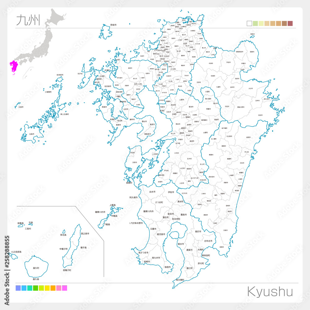 九州地方の地図・Kyushu（白地図風） Stock Vector | Adobe Stock