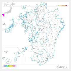  九州地方の地図・Kyushu（白地図風）